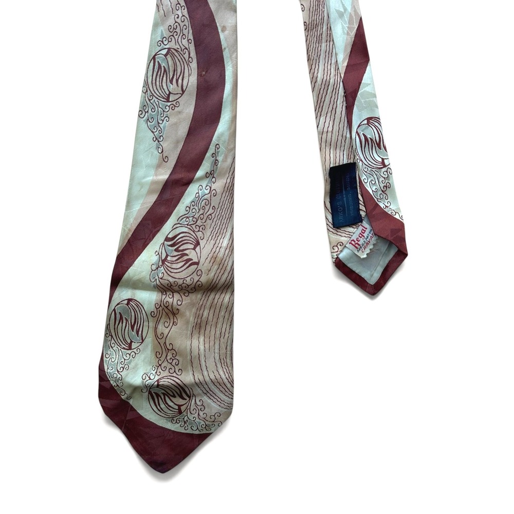 1940s Regal Cravat Necktie Vintage Wide Tie Burgundy Cream Art Deco 52"